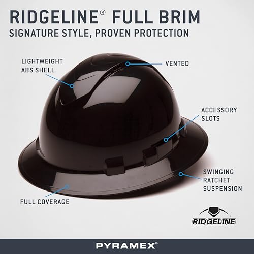 Image of Pyramex Ridgeline Full Brim Hard Hat 4 Point Ratchet Vented