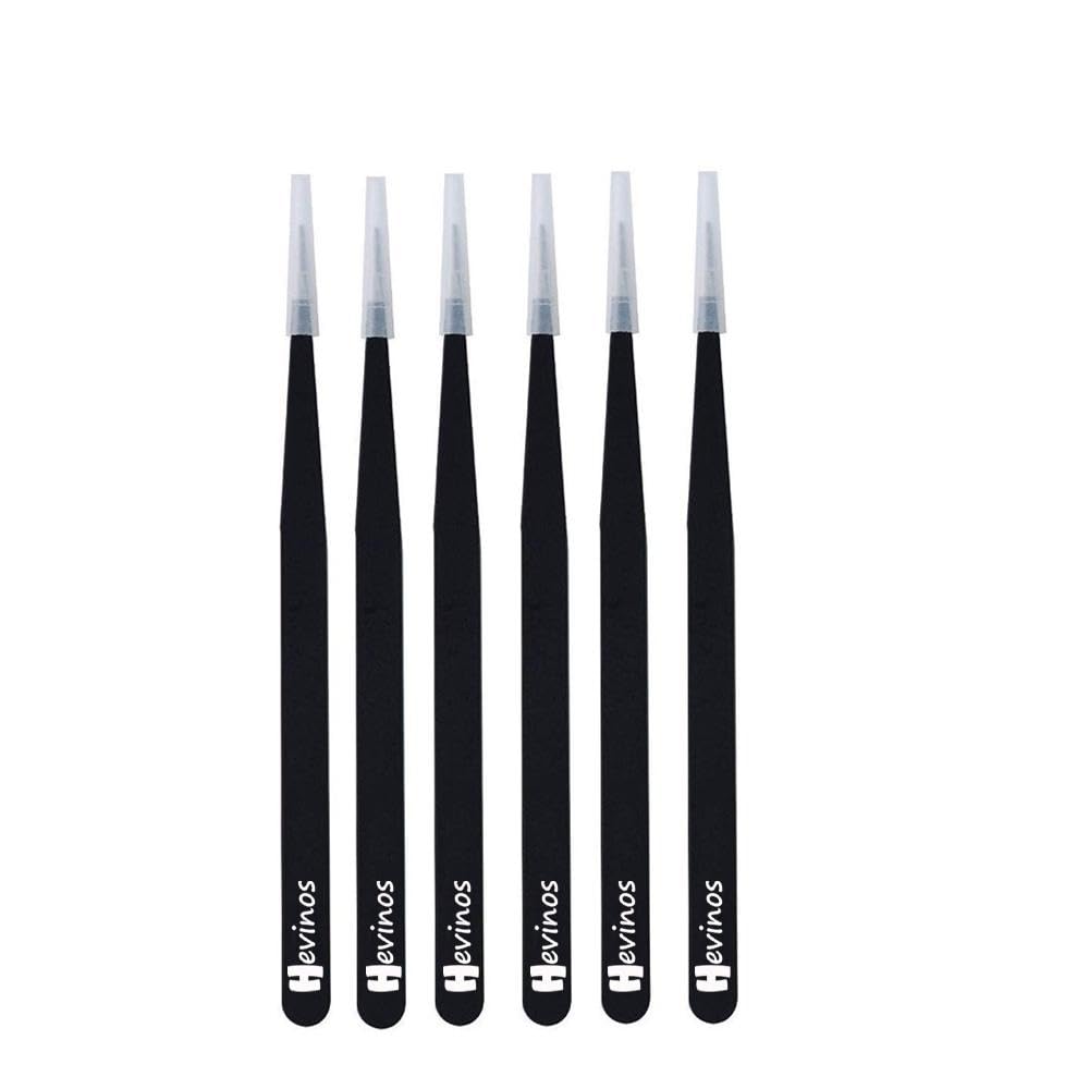 Black Precision Tweezers Set of 6 Stainless Steel | Anti-Static ESD Coating, Multipurpose Use, Lightweight, Made in India, Durable-image-15