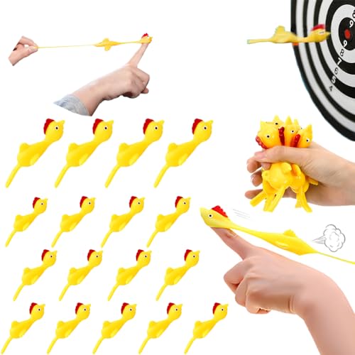 kuyi 30 Pieces fingertip Rubber Chicken Slingshot Chicken Stretching Flying Chicken Finger Stretchy Flick Flying Chicken Toy Novelty Catapult Chicken Chicken Flick Toy Kids Party Flying Chicken