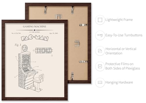 Monem Art 4-Piece Gaming Machines Blueprint Poster - Game Patent Print - Arcade Art - Skee Ball Art - Technical Drawing Art - Foosball Art - Great Office or Bar Decor, 11x14 Brown Framed - Thumbnail 3