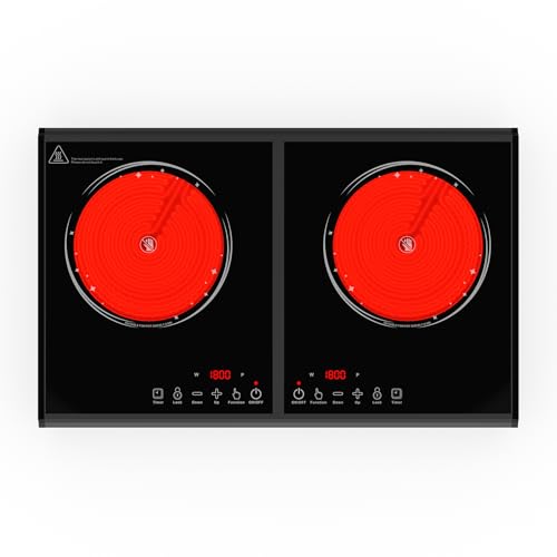 Image of VBGK Electric Cooktop, 110V 3600w Stove top, 22 inch Countertop with 9 Power Levels, LED touch control Overheat Protection, Child Safety Lock & Timer, touch control 2 burer Electric cooktop