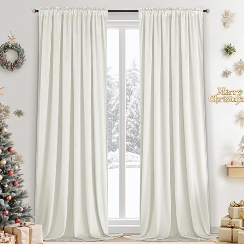 Yakamok Ivory White Room Darkening Velvet Curtains 84 Inch Living Room