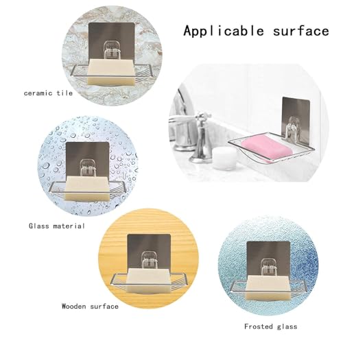 Image of 3Pcs Soap Holder Set Single Layer Stand for Bathroom Kitchen Sink with Self Adhesive Sticker Rack Hanging Waterproof Box Case Self Draining Stickable-Stainless Steel Silver Chorme (3)
