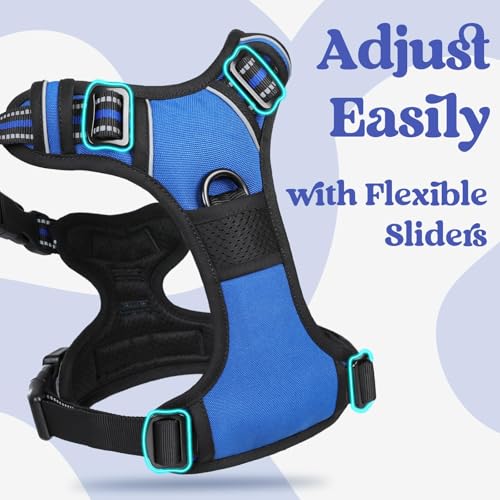 rabbitgoo Dog Harness for Large, Updated Easy On & Off with 3 Buckles | No Pull No Choke, Walking with 2 Clips and Handle, Adjustable Soft Reflective, Blue, Large - Image 4