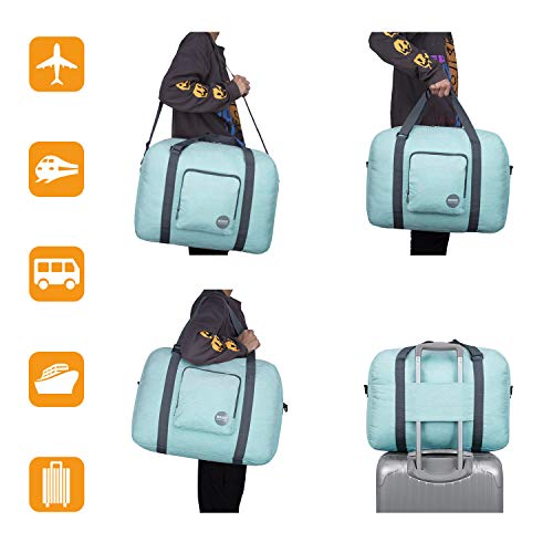 Wandf Foldable Travel Duffel Bag Luggage Sports Gym Water Resistant Nylon (C-Mint Green Denim)