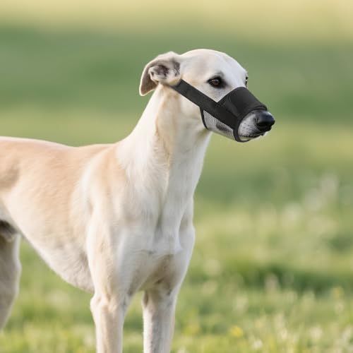 Maulkorb für Hunde, Weich und Atmungsaktiv, Mit Wabenstruktur, Größenverstellbar, Geeignet für Kleine, Mittelgroße und Große Hunde, Verhindert Effektiv Beißen und Bellen(L, Schwarz)