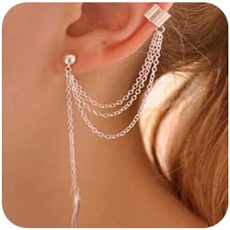 FXmimior Pendientes de mujer de moda hoja penacho colgante de cadena larga gota cuelga pendientes joyería plata