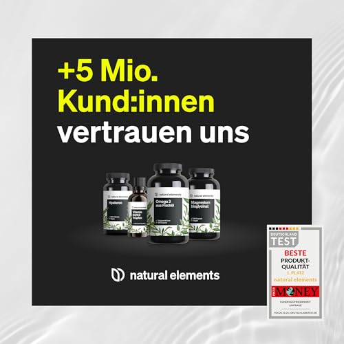 natural elements Hyaluronsäure Kollagen Komplex - 180 Kapseln - Angereichert mit Biotin, Selen, Zink, Vitamin C aus Acerola & Bambusextrakt - Laborgeprüft