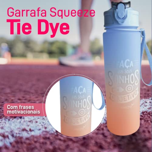Garrafa De Água Squeeze 750 ML Motivacional Academia Fitness Tie Dye Colorida Bike Caminhada Esporte