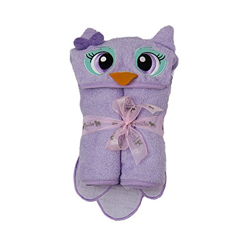 Image of Frenchie Mini Couture Hooded Towel Owl One of a Kind Toddler Towel Purple X Large 54"X30" 100% Cotton Animal Character with Paws and a Tail