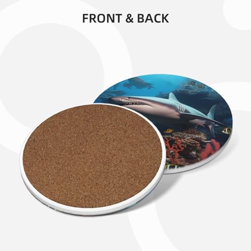 Dessous de verre en céramique lot de 6 avec support métal motif requin
