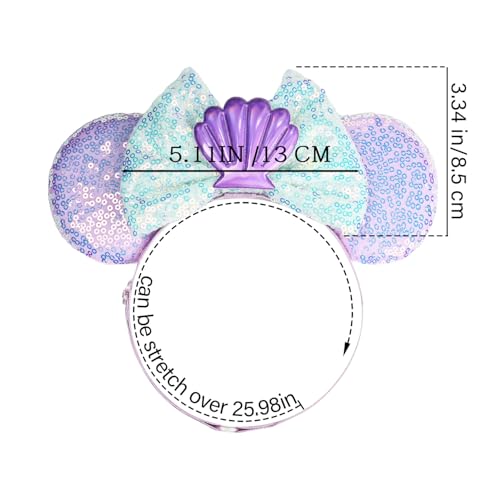 Adjustable Mermaid Mouse Ears Hair Bow Headband, Elastic Hairband Party Headwear for Baby Girls Infant Toddlers2