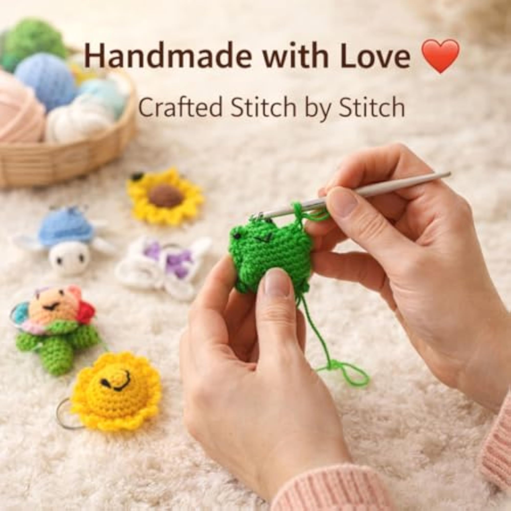 Amigurumi Keychain Set of 4 - Assorted Animals & Flowers