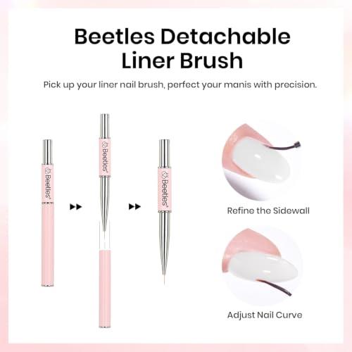 Image of Beetles Builder Gel Nail Kit with Base and Top Coat 15ml - HEMA Free Milky White Builder Gel with Nail Art Liner Brush, Soak Off UV LED Gel for Nail Strengthening, Extension & Long Lasting Manicure