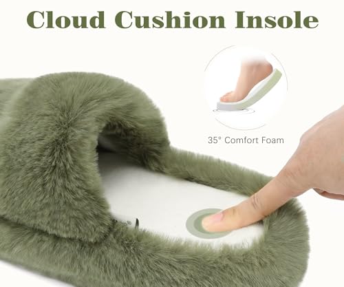 COFACE Women's Fuzzy Slippers Memory Foam Open Toe Slip On House Shoes Size 5-114