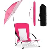 Velorinth 2 Pack Pink Beach Chair with Adjustable Umbrella, Portable Backpack Folding Camping Chair with UPF 50+ Shade, Heavy Duty 330 lbs Support for Outdoor Travel