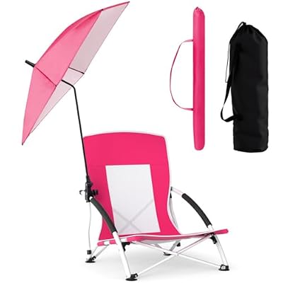Velorinth 2 Pack Pink Beach Chair with Adjustable Umbrella, Portable Backpack Folding Camping Chair with UPF 50+ Shade, Heavy Duty 330 lbs Support for Outdoor Travel