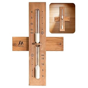 Sauna Sand Timer, Wall-Mounted Sauna Accessories, 15 Minute Sand Timer, Heat-Resistant Glass & Cedar Wood Wall Mounted Sand Clock, for Sauna Spa & Home Relaxation, Wich 2PCS Wrist Keychain