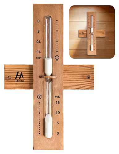 HAFITH Sauna Sand Timer Wall-Mounted Sauna Accessories 15 Minute Sand Timer Heat-Resistant Glass & Cedar Wood Wall Mounted Sand Clock for Sauna Spa & Home Relaxation Wich 2PCS Wrist Keychain
