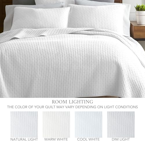 Levtex Home Cross Stitch Reversible Twin XL/Twin Quilt Set (68x86in) with 1 Pillow Sham (26x20in) - Stitch Texture - Bright White - Cotton Twin Size Quilt Bedding Set - Lightweight, Soft, Pre-Washed