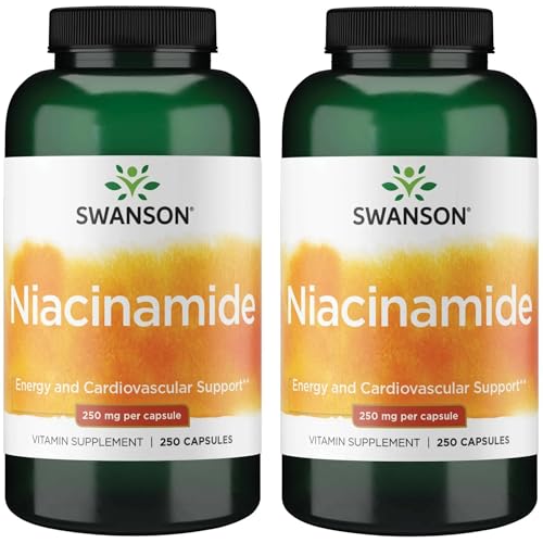 Swanson Niacinamide Vitamin B3 Supplement for Heart-Health-Conscious Adults Supporting Joint Health and Energy Production (250 Capsules 250 mg Each 2 Pack)