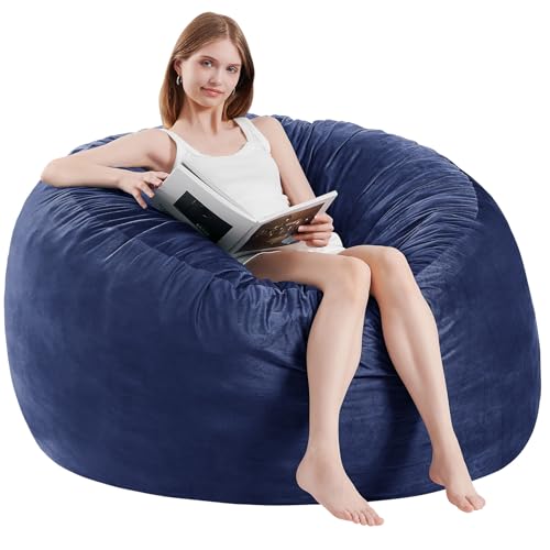 Image of Bean Bag Chairs for Adults - Memory Foam Furniture BeanBag Chair - Kids /Teens Sofa with Soft Micro Fiber Cover - Round Fluffy Couch for Living Room Bedroom College Dorm - 4 ft, Navy