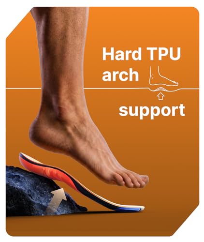 Image of Orthotic Insoles for Men & Women, Orange Nylon 5-Layer Poron, Gel & TPU Cushioning | Arch Support for Flat Feet, Plantar Fasciitis & Heel Spurs | Shock Absorbing, Trimmable | Pack of 2, Size XL