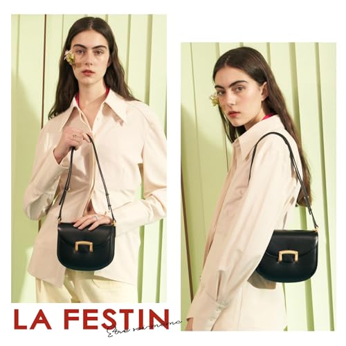 LAFESTIN Small Split Leather Crossbody Purses For Women with Adjustable Strap Shoulder Handbags with Credit Card Slot - Black2