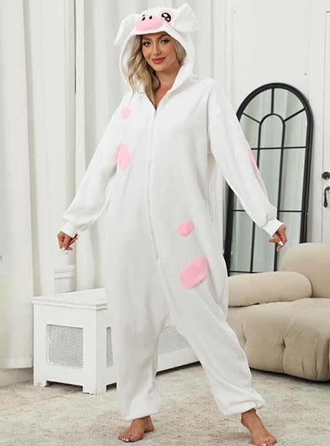 Unisex Adult Spotted Pig Costume Pig Onesie Pajamas Halloween Costumes Cosplay Sleepwear for Women Men - Image 3