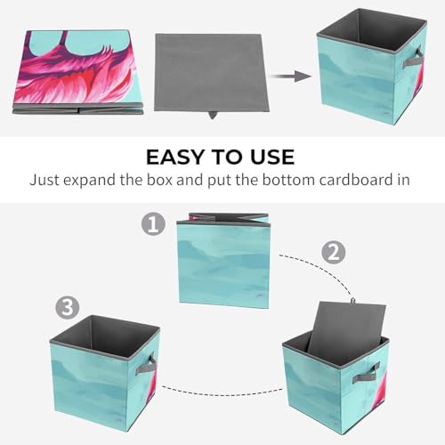 Cube de rangement pliable flamant rose avec double poignées linge - 5