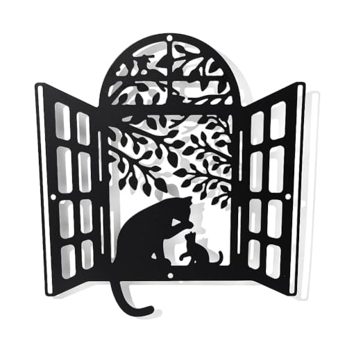NBEADS Chat Fenêtre Décoration Murale en Métal, Noir Tenture Décor Silhouette Mur Art pour la Maison Chambre Salon Salle de Bains Cuisine Bureau Hôtel...