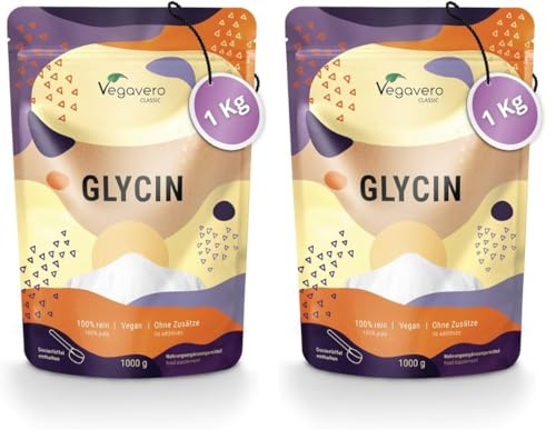 Glycine Poudre Vegavero® | 1000g (1kg) | 100% Pure, Sans Additifs et Vegan | Analysé en Laboratoire | Synthèse du Collagène & Aide au Sommeil | Avec...