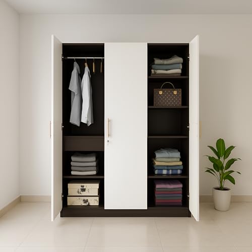 Image of Callas 3 Door Wooden Wardrobe for Bedroom | Engineered Wood Almirah with Hanging Rod, Lockable Door & Drawer, |1 Year Warranty with Free Installation