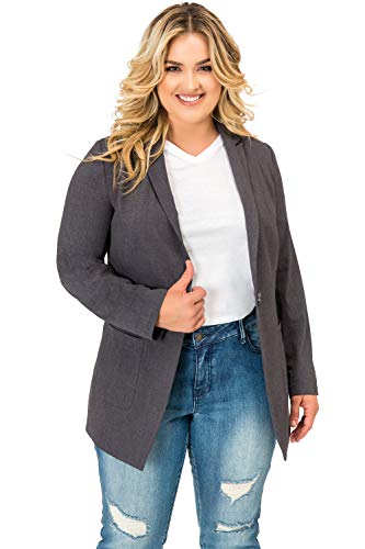Standards & Practices Plus Size Women's Grey One Button Relaxed Boyfriend Blazer