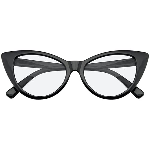 Boolavard Lunettes de Soleil œil de Chat pour Femme, Classiques, Vintage, Pointues et Ailées, Design Rétro (Oeil de Chat - Verres Transparents Noirs)