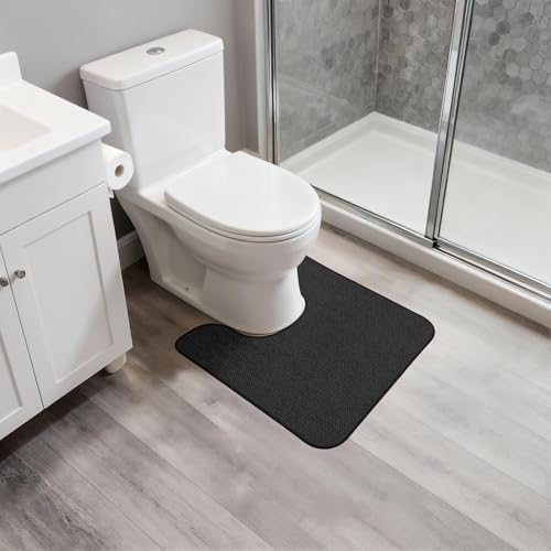 Image of Bosap Toilet Rugs U Shaped Bathroom Rug,Machine Washable Non Slip Quick Dry Super Absorbent Ultra Thin Toilet Mats for Bathroom Toilet.Black,1'8 inchx2'(20x24inch)