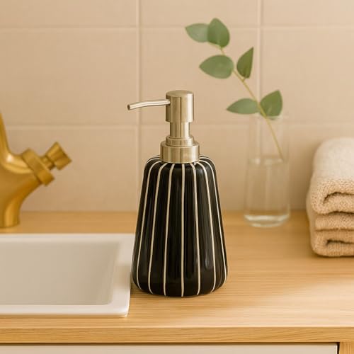 Image of Ceramic Soap Dispenser 330ml (Set of 1) | Multipurpose Lotion, Hand Wash & Sanitizer Pump Bottle for Bathroom & Kitchen | Black