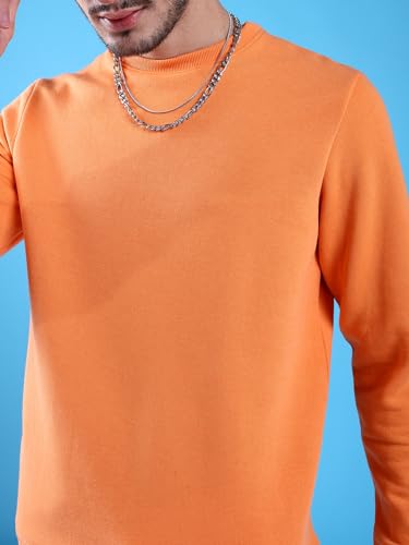 Image of The Indian Garage Co Orange Regular Fit Solid Overhead Crewneck Sweatshirt