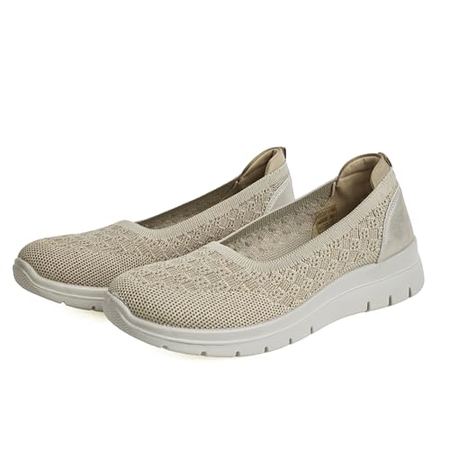 Mocasines Mujer Slip On Cómodos Casual Tejido Ligero Caminar Beige 39