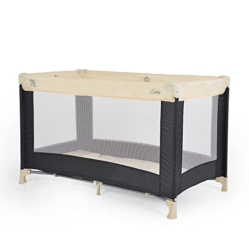 MONi Parc rectangulaire Non Toxique avec Matelas Solo- Beige | Convient pour la Sieste et Le Temps de Jeu | Jusqu'à 24 Mois