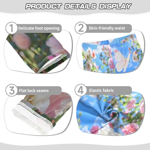 Bolaz Toddler Girls Leggings Printed Yoga Pants Leggings Pink Flowers White Roses for Kids3