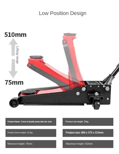 Gato de coche de perfil bajo resistente, herramienta de reparación de neumáticos horizontal de doble bomba para cambios rápidos y fáciles de neumáticos, elevador portátil de vehículos para mecánicos y