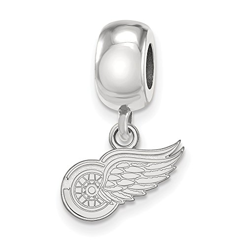 Jay Seiler Sterling S. Rh-plated NHL LogoArt Detroit Red Wings XS Dangle Bead Charm, Sterling Silver