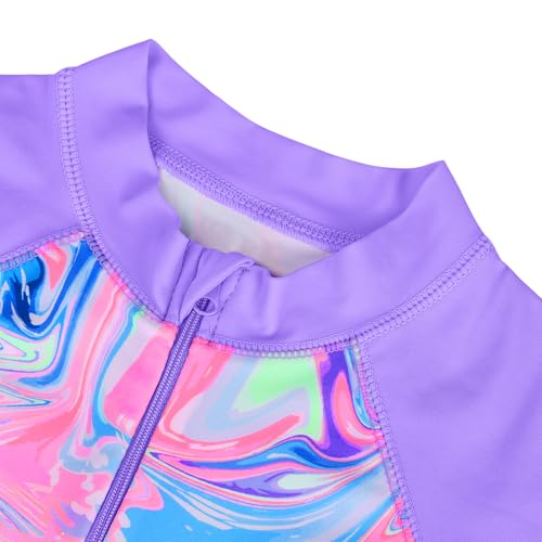 Image of TFJH E Short Sleeve Girls Swimsuits UV 50+ One Pieces Zipper 2-14Y | From beach vacations and pool parties to cruises and water parks, this colorful floral swimsuit is her summer favorite