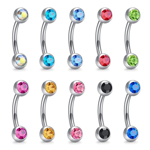 NIUSIMAN piercing ombligo,pequeño corto piercing ombligo Plata 8MM piercing ombligo acero quirúrgico plata 14G joyería corta ombligo acero inoxidable piercing ombligo colores CZ piercing en el ombligo