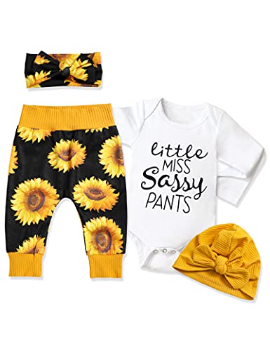 Image of KANGKANG Newborn Baby Girl Clothes Hi I'm New Here Newborn Outfit Infant Romper Floral Pants Cute Baby Girl Outfits 4PC Set