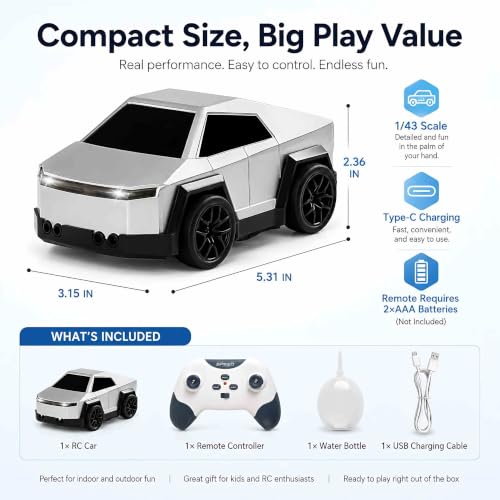 Image of PLUSPOINT 2.4GHz RC Drift Car with Spray Effect | Rechargeable Remote Control Racing Cybertruck Car with LED Lights, Smart Follow & Escape Modes | Mini Drift Vehicle Toy for Kids Age 3+