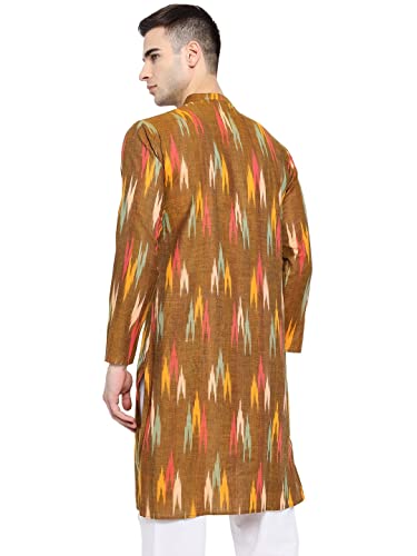 Image of Vastraa Fusion Men's Printed Kurta Pure Cotton Long Kurta, Round Collar, Full Sleeves, Button Kurta, Ethnic Wear