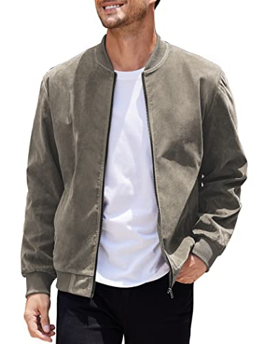 Coofandy Men's Lightweight Bomber Jacket Vintage Suede Leather Varsity Baseball Jackets #TOP9
