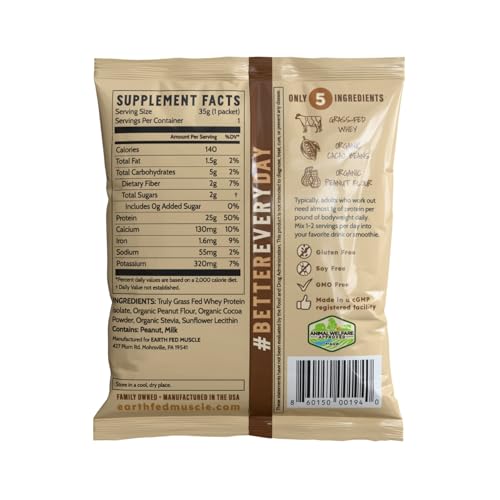 Image of Earth Fed Muscle Power Couple Irish Grass Fed Whey Protein Isolate, Third-Party Certified. 25g Protein, Peanut Butter Cup - Non-GMO, Hormone Free, Soy Free, Gluten Free - 2 LB, 26 Servings